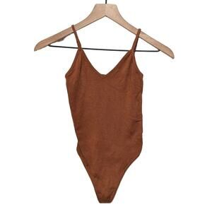BP Bodysuit Womens XXS Brown Ribbed V Neck Sleeveless One Piece Pull Up NWT